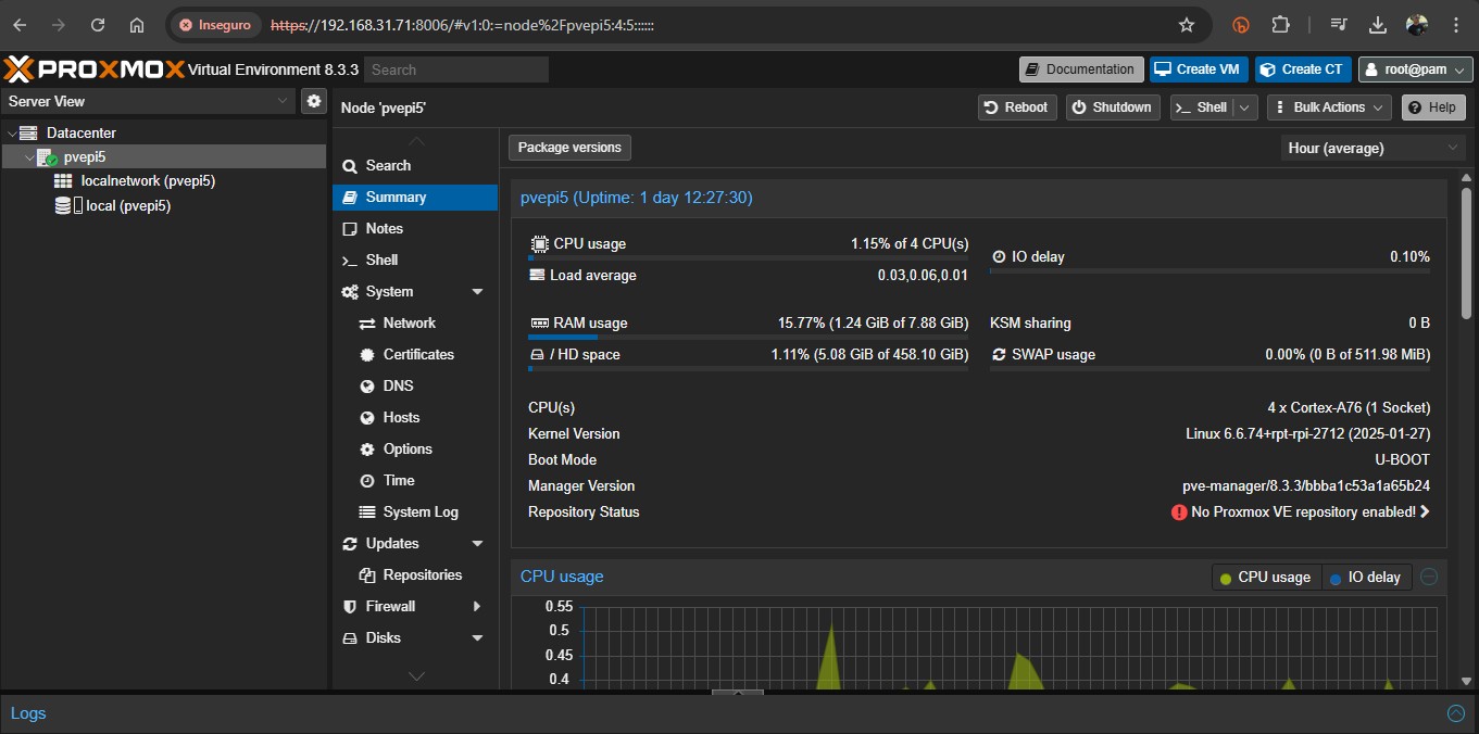 Proxmox 8.3.3 no raspberry pi 5
