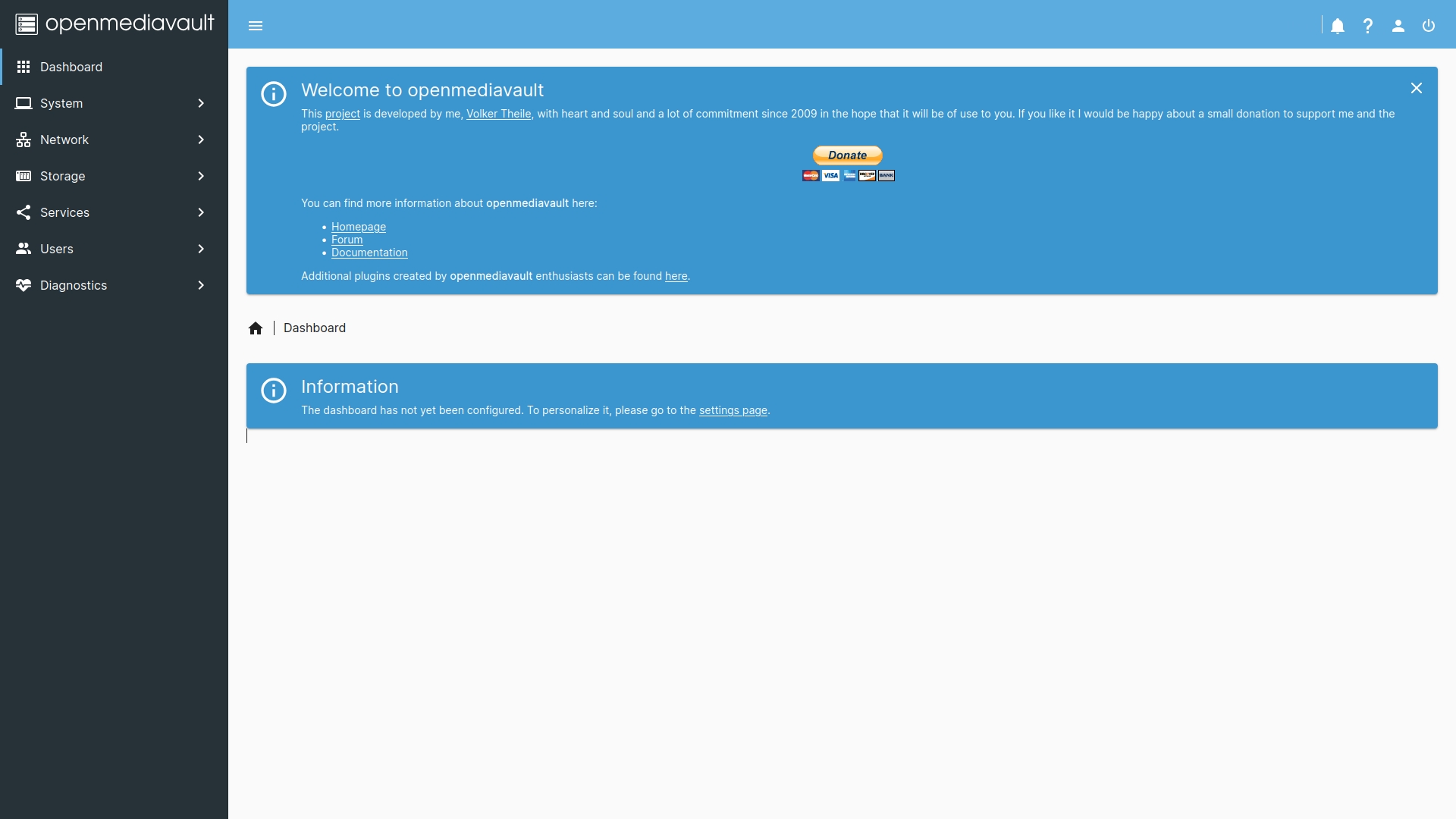 Openmediavault dashboard