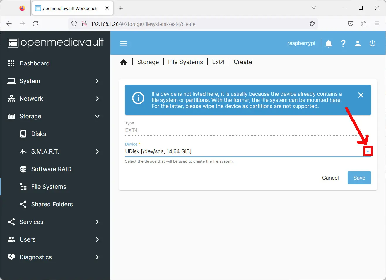 Selecionando o disco
