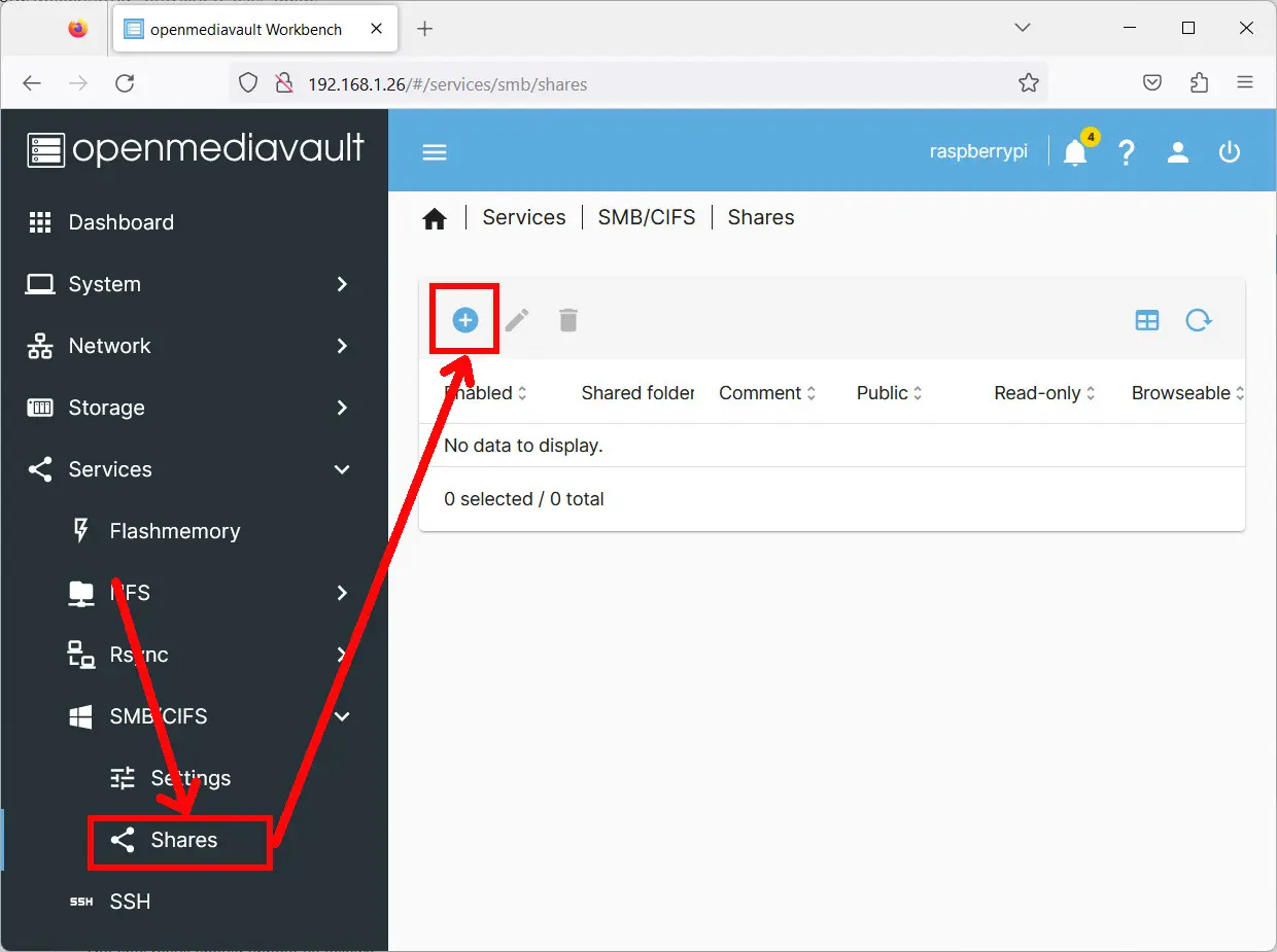 criar compartilhamentos no OMV